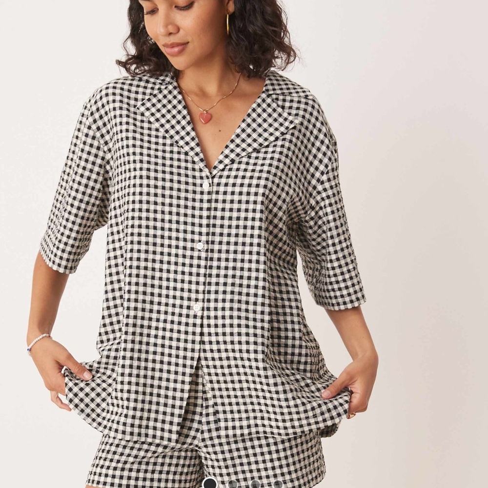 ASOS Black and White Checkered Oversized Blouse